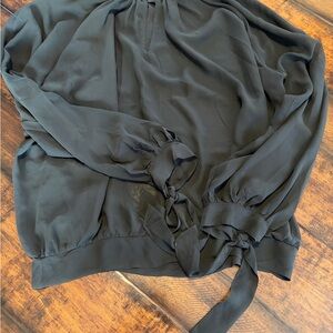 7th Avenue Black Chiffon Blouse with Sleeve Tie Detail